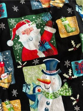 Festive Black Santa & Snowman Holiday scrub top